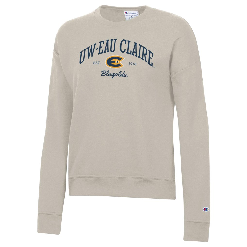  Wisconsin Eau Claire Blugolds Champion Women's Powerblend Pullover Sweatshirt - Oatmeal